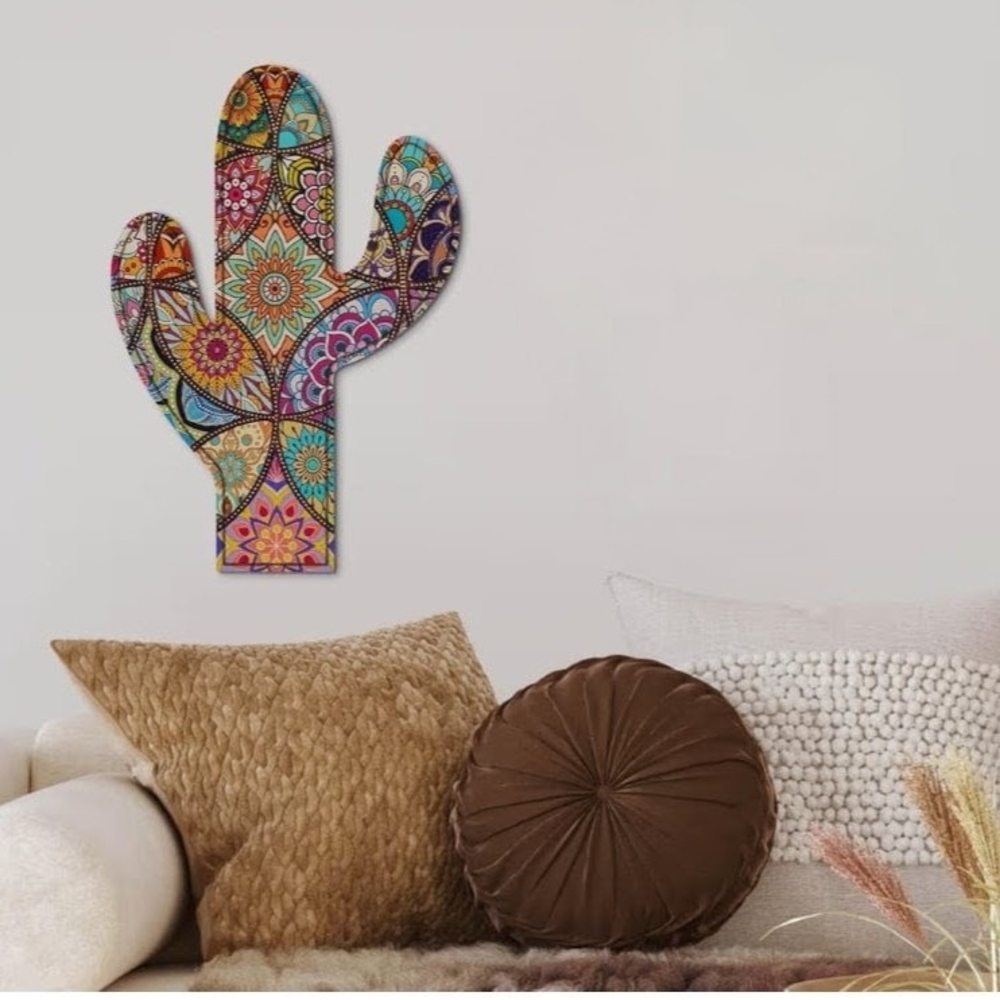 NWOT Boho Design Cactus Wooden Wall Art Decor